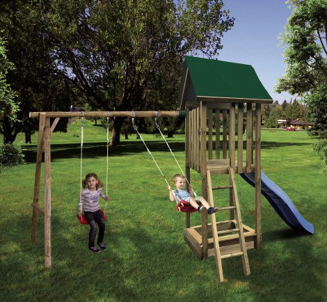 OKAY Kinder-Spielturm mit Schaukelanbau