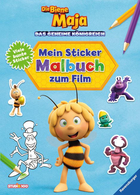 RAVENSBURGER Malbuch Die Biene Maja Mein Sticker-Malbuch zum Film