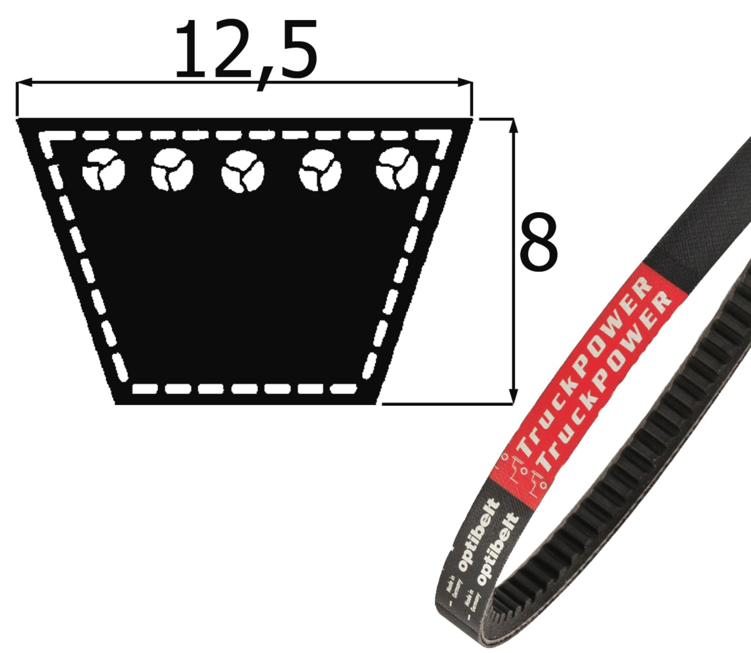 Strongbelt Keilriemen Profil 8 (8x5mm) – 825 Mm Innenlänge Für Antriebe