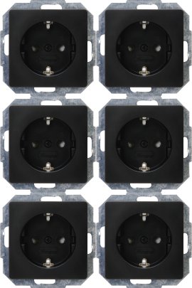 KOPP Steckdose Paris 2-fach Mattschwarz Sparpack 6er-Pack