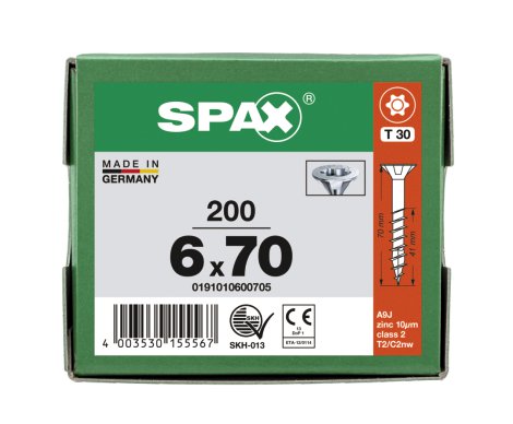 SPAX Universalschraube Senkkopf Teilgewinde Wirox A9J 6x70 mm 200 Stk.