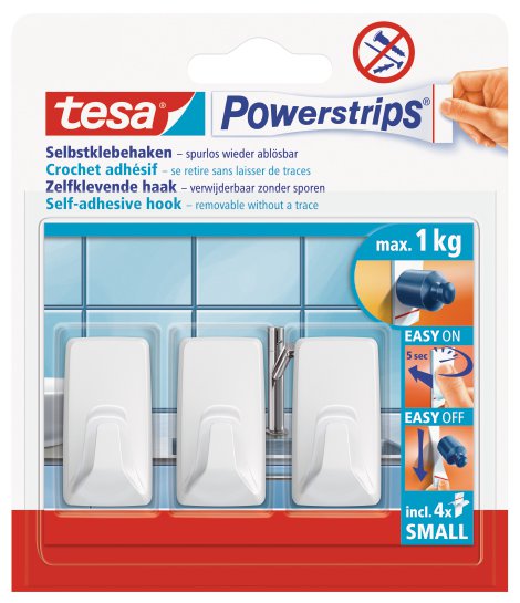 TESA Powerstrip Haken Rechteck Weiß 3 Stk.