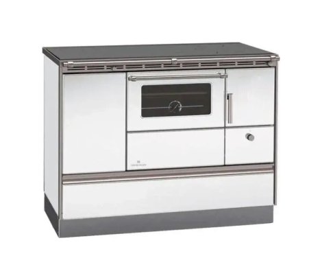 LOHBERGER Holzherd Rega 105 mit Stahlplatte 6,6 kW Weiß Anschluss links