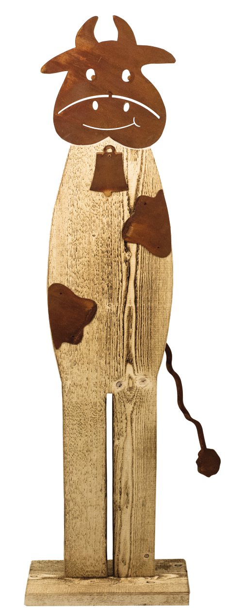Gartenfigur Kuh auf Holzständer 34x22x125 cm (BxTxH)
