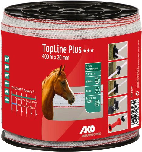 AKO Band TopLine Plus 400 m x 20 mm, weiß/rot