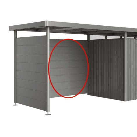 BIOHORT Rückwand für Seitendach H2/H3/H4/H5 für Gerätehäuser HighLine®, Panorama®, AvantGarde® 266x4x181 cm, Größe L Dunkelgrau-Metallic