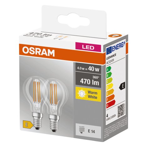 OSRAM LED-Lampen Base EX 40W E14, Filament 4W, klar 2 Stk.