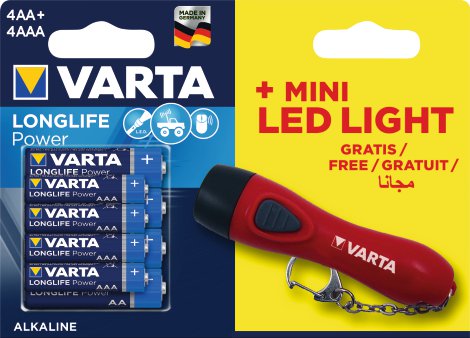 VARTA Alkaline Batterie Set High Energy Onpack 4xAA + 4xAAA + Mini LED-Light