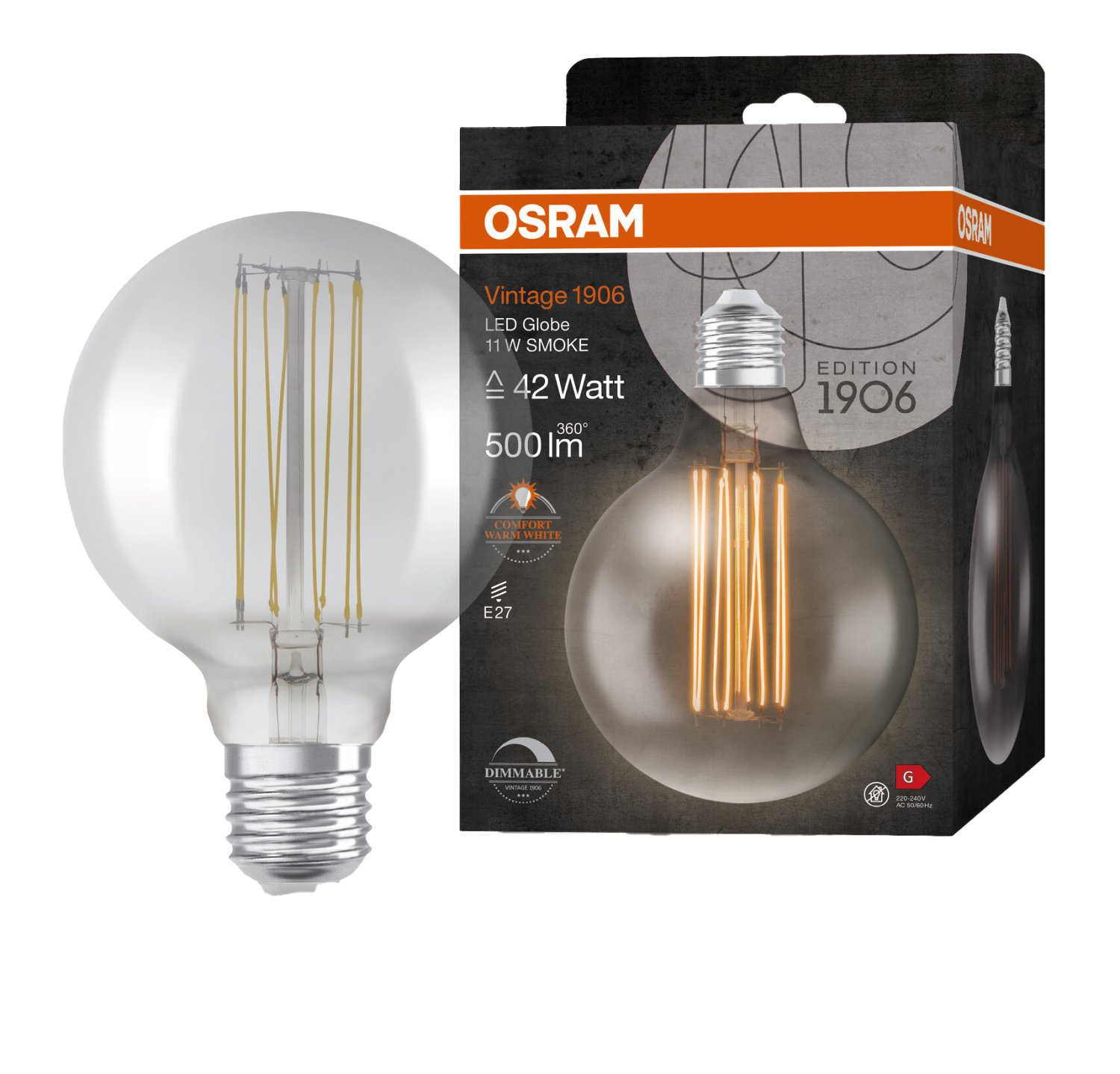 OSRAM LED-Globe 1906 GL125 D Filamentment SM E27 Warmweiß 11W