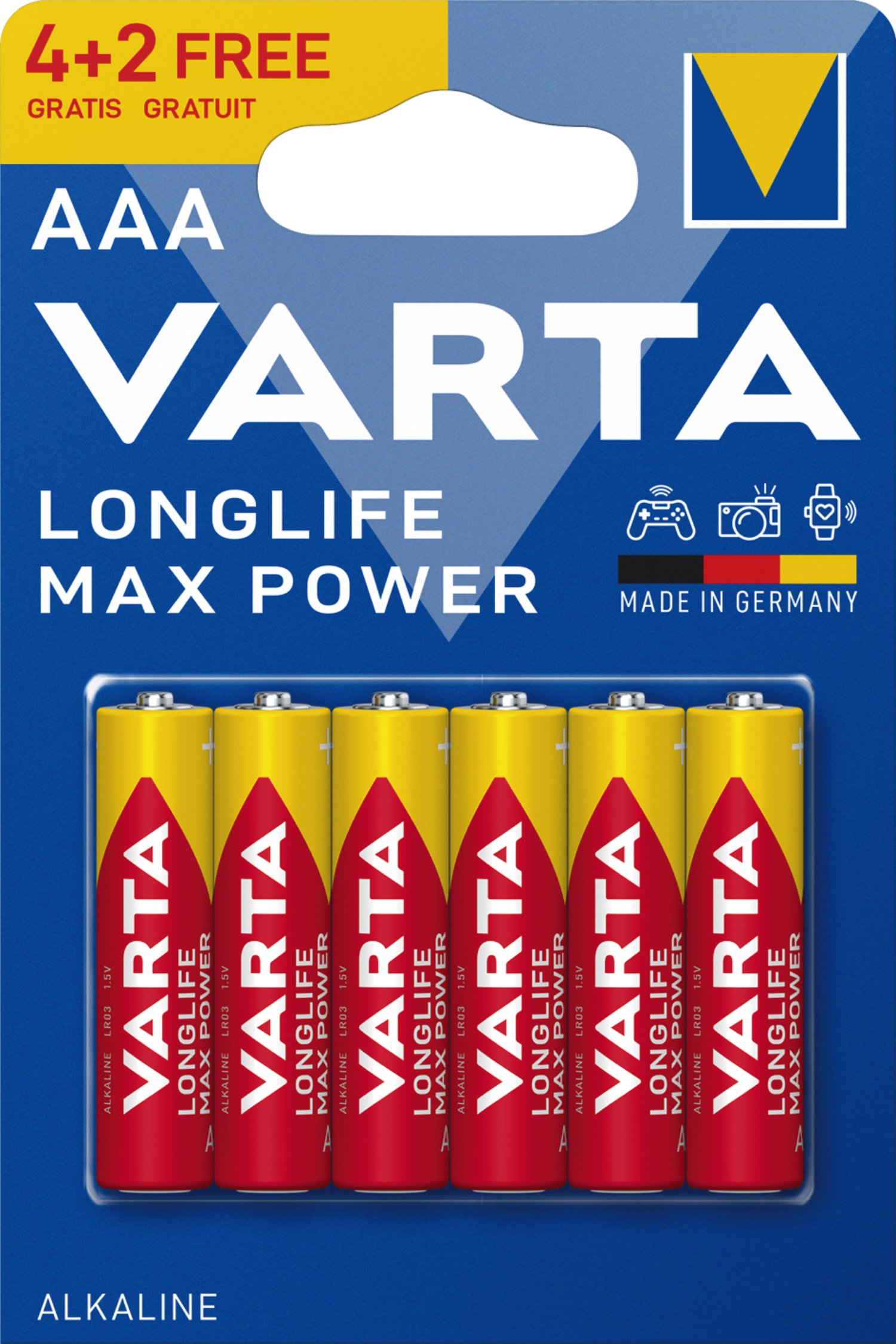 VARTA Alkaline Batterie Longlife Max Power AAA Micro LR03 4+2 Stk.
