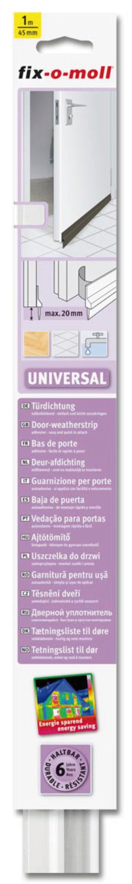 fix-o-moll Türdichtung Universal klebend Weiß 1 m