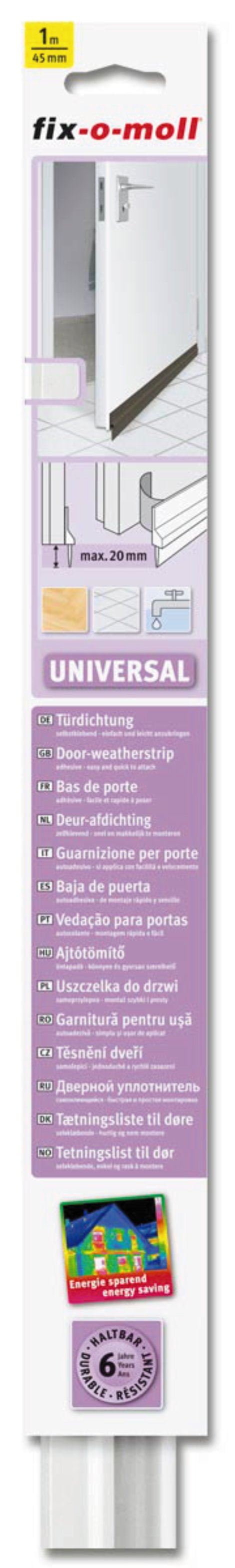 fix-o-moll Türdichtung Universal klebend Weiß 1 m 1 Stk.