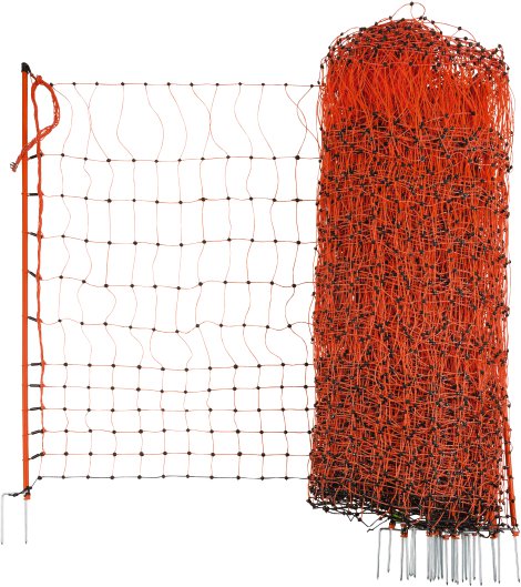 Geflügelnetz elektr. orange, Doppelspitze 50 m x 106 cm, 15 Pfähle