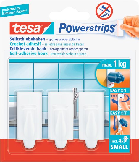 TESA Powerstrips Haken small trend weiß, 3 Stk.