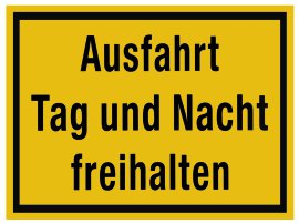 ALPERTEC Schild Ausfahrt Tag und Nacht freihalten Gelb/Schwarz 25x40 cm