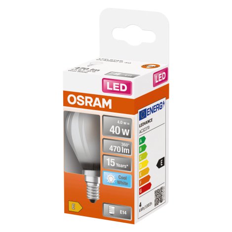 OSRAM LED-Tropfen RF CLP40 E14 4W, Kaltweiß/matt