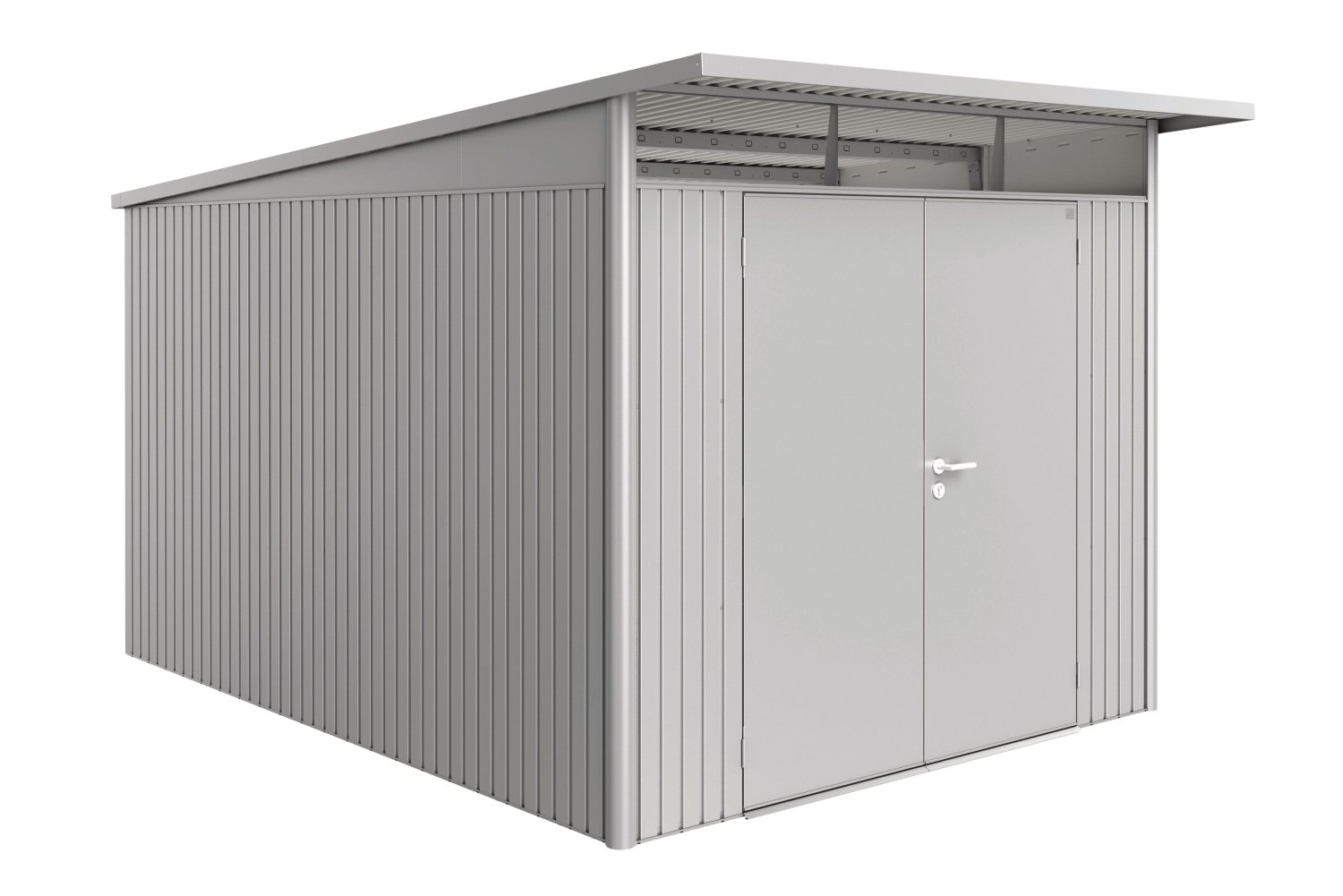 BIOHORT Gerätehaus A8 AvantGarde® 260x380x222 cm mit Doppeltür, Silber-Metallic