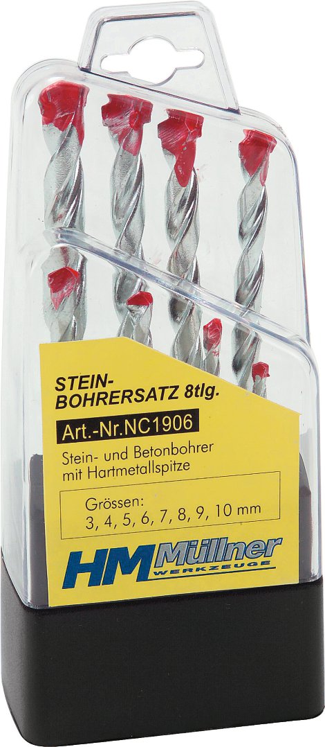 Stein-/Betonbohrersatz Hartmetall 3-10 mm 8-tlg.