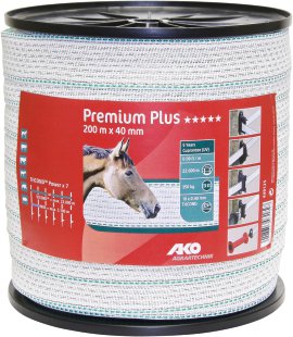 Premium Plus Weidezaunband 40 mm x 200 m, weiß/grün