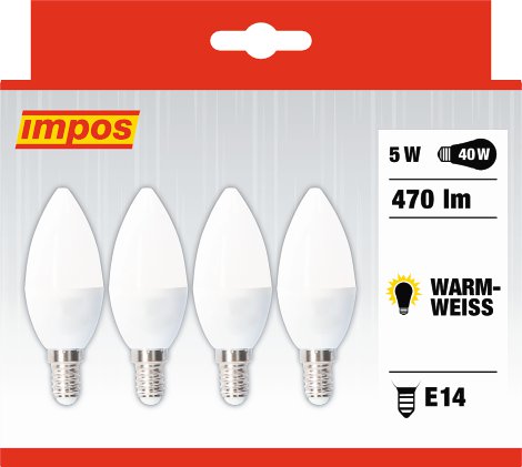 IMPOS LED-Kerze matt warm-weiß E14, 5 W, 4 Stk.