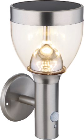 GLOBO LED-Solar Außenwandleuchte Edelstahl Silber/Grau klar 6W 3000K 15x28 cm (BxH)