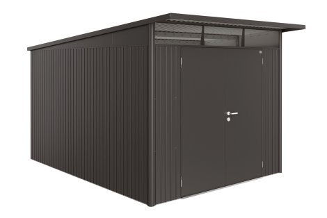 BIOHORT Gerätehaus A8 AvantGarde® 260x380x222 cm mit Doppeltür, Dunkelgrau-Metallic