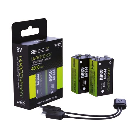 VERICO Batterie Loop-Energy PP3 9V USB´Type-C 4500 mWh 2 Stk.