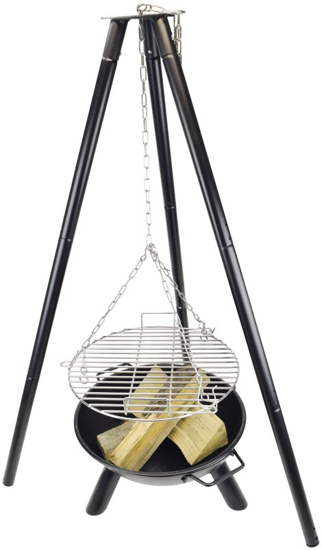 BBQ-Set mit Feuerschale, Grillrost und Kochkessel