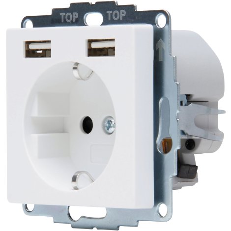 KOPP Unterputz-Schutzkontakt Steckdose Athenis mit 2 USB Ladebuchsen 16A 250V~ Weiß/Matt