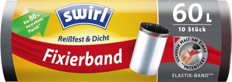 SWIRL® Müllbeutel mit elastischem Fixierband 60 l, 10 Beutel 68x73 cm