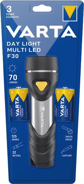 VARTA LED-Taschenlampe Day Light Multi LED F30 mit 14 LEDs inkl. 2x D Longlife Power Batterie