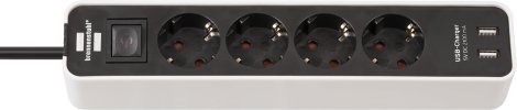 BRENNENSTUHL Steckdosenleiste Eco-Line 4-fach mit 2 USB-Ladebuchsen & Schalter Weiß/Schwarz 1,5 m