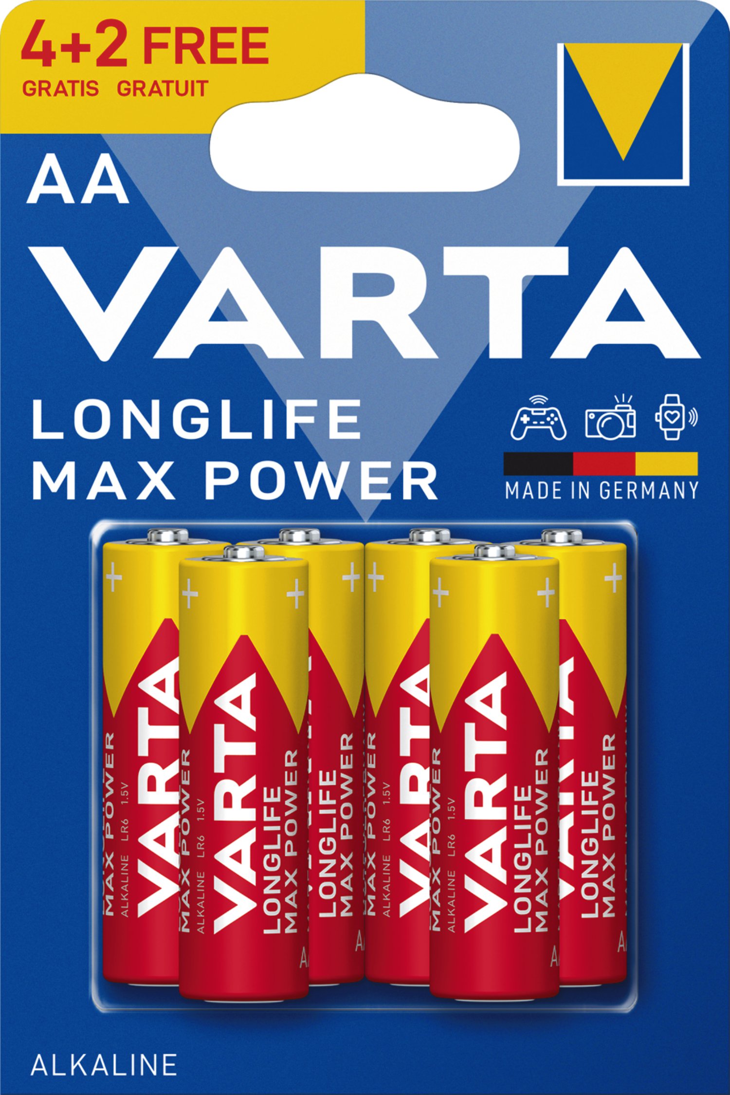 VARTA Alkaline Batterie Longlife Max Power AA Mignon LR06 4+2 Stk.