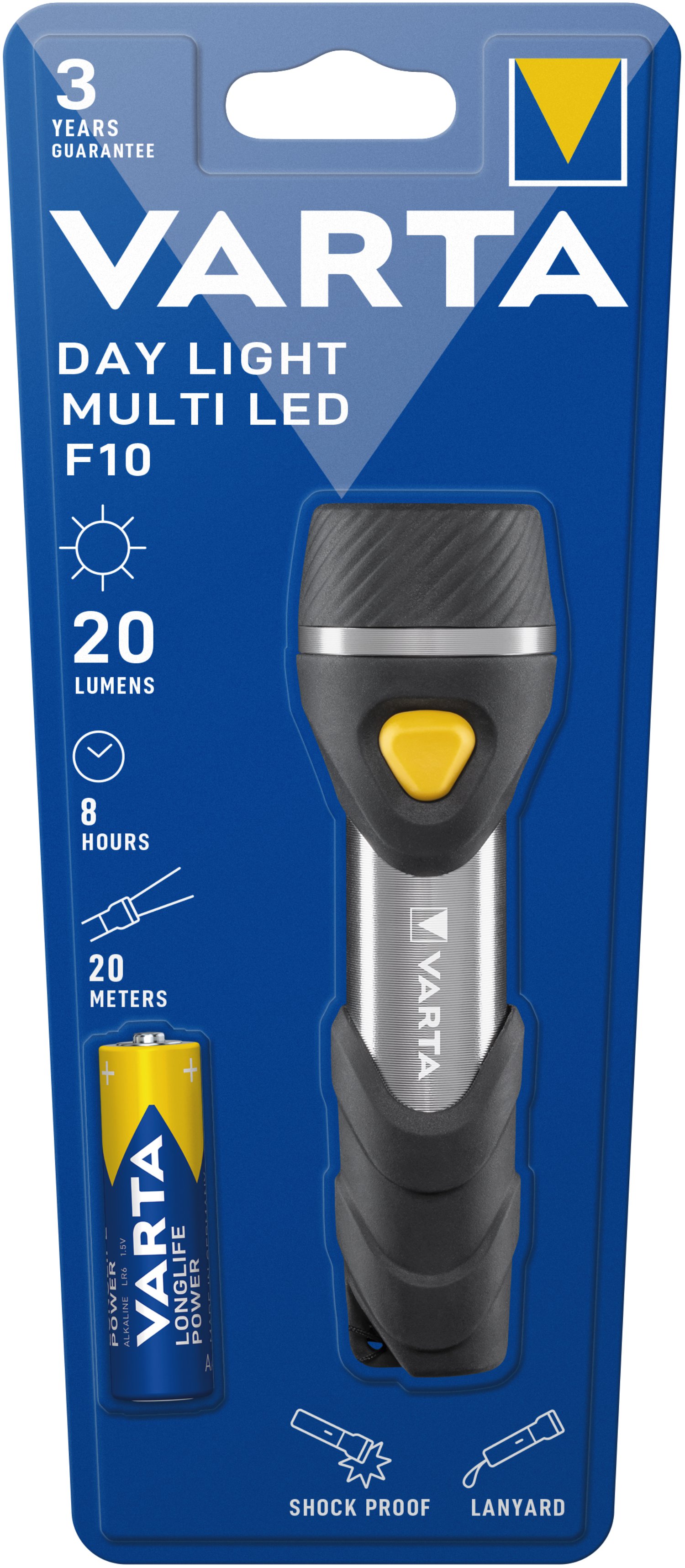 VARTA LED-Taschenlampe Day Light Multi LED F10 mit 5 LEDs inkl. 1x AA Longlife Power Batterie