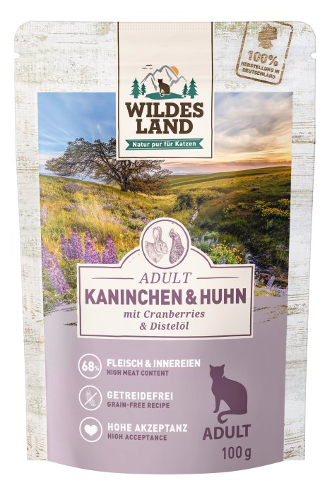 WILDES LAND Katzennahrung Kaninchen+Huhn+Cranberry 100 g