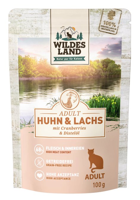 WILDES LAND Katzennahrung Huhn+Lachs+Cranberry 100 g