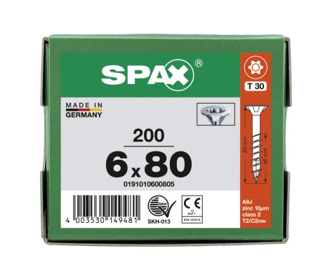 SPAX Universalschraube Senkkopf Torx Wirox 6x80 mm 100 Stk.