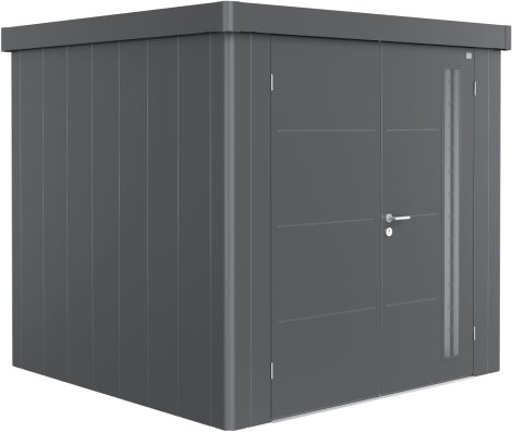 BIOHORT Gerätehaus Neo 2B Doppeltür 236x236x222 cm, Dunkelgrau-Metallic