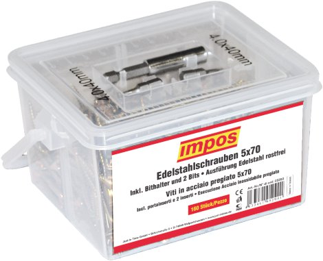 IMPOS Schraubenbox, Edelstahl 70x5 mm  160 Stk.