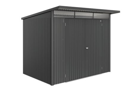 BIOHORT Gerätehaus AvantGarde® Eco A5 + Doppeltür 260x220x218 cm, Dunkelgrau-Metallic